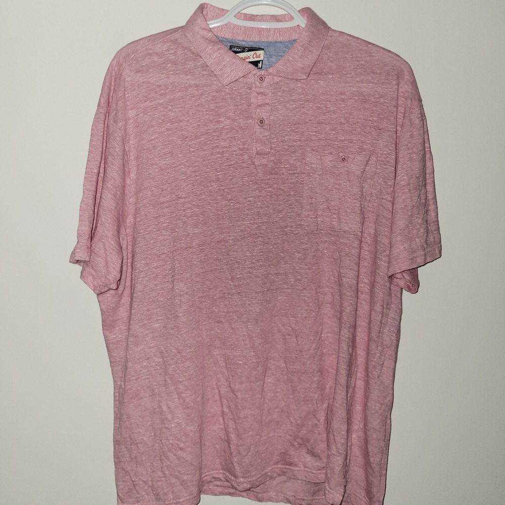 johnnie-O Hangin Out Short Sleeve Polo Men's Size XL Pink Linen Blend